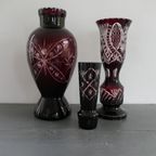 Antieke Ruby Red Bohemian Vaas Kristal thumbnail 3