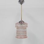 Art Deco Hanglamp Met Roze Glazen Kap thumbnail 3