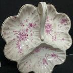 Antiek Porseleinen Gebloemde 3 Vaks Schaal Met Handvat, Doorsnede 25 Cm thumbnail 3