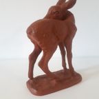 Vintage Terracotta Beeld Hertje Jaren 50 Beeldje thumbnail 2