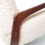 Vintage Bank Teddy Gestoffeerd Crème Stof Teak Hout thumbnail 8