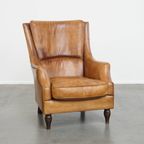 Comfortabele En Stijlvolle Vintage Fauteuil/ Armchair Gemaakt Van Schapenleer thumbnail 5