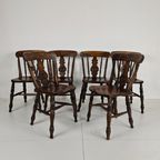 Set Van 6 Engelse Antieke Boerderij Eetkamerstoelen - 19E-Eeuwse Bullseye-Rug thumbnail 10
