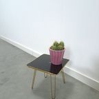 Bijzettafel Met Messing En Zwart Glazen Blad, Plantentafel Nr. 23 thumbnail 2