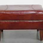 Cognac-Kleurige Hocker Gemaakt Van Rundleer thumbnail 3