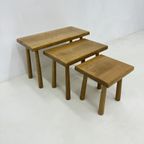 Set Of Nesting Tables Solid Oak Wood Brutalist , 1970S thumbnail 3