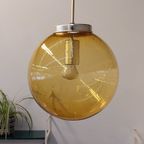 Vintage Hanglamp Messing Goudgeel Bol Glas thumbnail 3