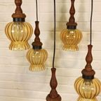 Vintage Grote Cascade Hanglamp Met 5 Glas En Hout Lampen thumbnail 17