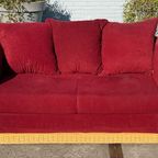 Rieten Bank Vintage Design Rood Bordeaux Rode Stof Opvouwbaar Bedbank thumbnail 14