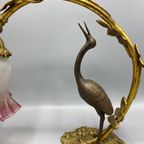 Antieke Art Nouveau Tafellamp – Kraanvogel & Bladerenboog thumbnail 3