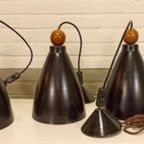 Set Van 3 Vintage Metalen Hanglampen thumbnail 4
