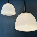 4X Art Deco Klooster-/Schoollampen – Opaline En Messing thumbnail 8