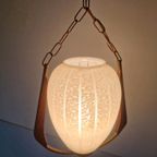 Vintage Scandinavische Teak En Glas Hanglamp. thumbnail 2