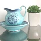 Prachtige Vintage Japanse Melkkannetje Met Schotel In Blauw Turquoise thumbnail 11