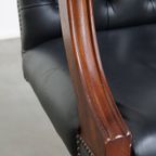 Tijdloze Zeer Donkerblauwe/ Zwarte Rundleren Chesterfield Bureaustoel Op Wieltjes thumbnail 14