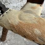 Mid-Century 3-Legged Stool With Backrest In Wood With Black-Brown Cowhide Seat, 1950S thumbnail 7