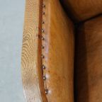 Unieke En Tijdloze Cognac-kleurige Schapenleren En Houten Art Deco Design Fauteuil thumbnail 3