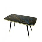 Vintage Salontafel Met Glazen Blad En Schuine Poten, Jaren 50 thumbnail 3
