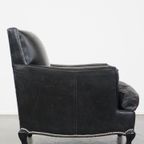 Luxe Zwarte Generfde Rundleren Fauteuil/Armchair Met Een Diepe Zit En Een Correcte Afwerking thumbnail 4