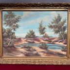 Landschap "Bloeiende Heide". Olieverf Op Doek. thumbnail 4