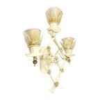 Vintage Cast Iron Wall Lamp Met Bloemenglazen Tinten, Mid Century Sconce, Wrought Iron thumbnail 2