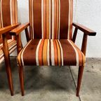 Tweetal Vintage Houten Fauteuils Met Gestreepte Stof, 1970’s thumbnail 12