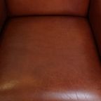 Statige, Luxe Set Van 4 Cognac Kleurige Rundleren Art Deco Design Fauteuils thumbnail 9