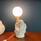 Witte Jaren 70- 80 Keramische Lamp, Pierrot - Jaren 80 Bollamp. Keramiek Art Eighties Tafellamp thumbnail 2