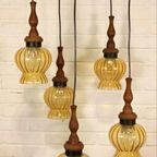 Vintage Grote Cascade Hanglamp Met 5 Glas En Hout Lampen thumbnail 2