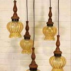 Vintage Grote Cascade Hanglamp Met 5 Glas En Hout Lampen thumbnail 5