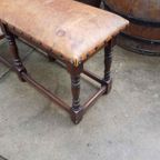Toffe Antieke Bank Met Lederen Top, Bekleding. thumbnail 2