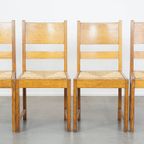 Set Van 4 Eikenhouten Haagse School Design Eetkamerstoelen Uit Begin 1900 Met Rieten Zittingen thumbnail 2