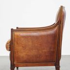 Mooie Cognac Kleurige Schapenleren Art Deco Design Fauteuil/ Armchair Gecombineerd Met Hout thumbnail 2