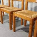 Set Van 4 Vintage Design Hout En Riet Eetkamerstoelen thumbnail 15