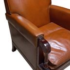 Cognac Kleurige Lederen Armzetel In Mahoniehout thumbnail 6