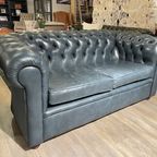 Engelse Chesterfield 2,5 Zits In Jeans Blauw Leder thumbnail 3