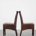 Statige, Cognac Kleurige Set Van 2 Rundleren Art Deco Design Eetkamerstoelen thumbnail 5