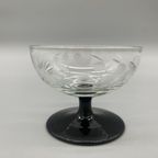 Set Vintage Gegraveerde Coupe Glaasjes Zwarte Voet 3 Stuks thumbnail 6