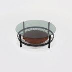Brutalist Steel And Glass Coffee Table With Leather Magazine Rack 1950S thumbnail 3