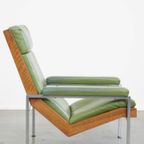 Zeer Comfortabele En Tijdloze Groene Rundleren En Houten Vintage Jaren ’60 Design Fauteuil thumbnail 4