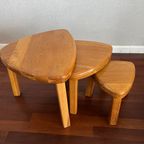 Vintage Brutalist Nesting Set Of Bijzettafels - Massief Blond Eikenhout ‘60/‘70 thumbnail 9