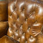 Stoere Industriële Vintage Cognac Chesterfield Lounge Fauteuil thumbnail 6