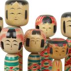 Lot Van 12 Grote Kokeshi Poppen Naruko Handgeschilderd Hout Japan thumbnail 13