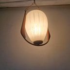Vintage Scandinavische Teak En Glas Hanglamp. thumbnail 2