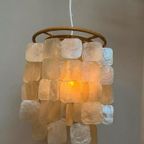 Set Van 2 Capiz Schelpen Hanglamp Lampen Schelp Parelmoer Bamboe Frame Wit Bedrading thumbnail 3