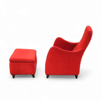 Senta Armchair / Hocker / Ottoman By Gerard Van Den Berg For Wittmann / Red Velvet Upholstery / M thumbnail 4