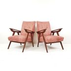 Vintage Fauteuils Teakhout | Roze Rib Stof Nieuw Setprijs thumbnail 8