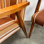 Tweetal Vintage Houten Fauteuils Met Gestreepte Stof, 1970’s thumbnail 4