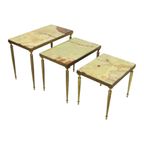 Set Van 3 Nesttafels Onyx Marmer Koperen Frame Jaren 50 Frankrijk thumbnail 6