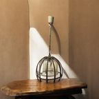 Vintage Rotan Hanglamp Met Glazen Kap En Koord Accent thumbnail 2